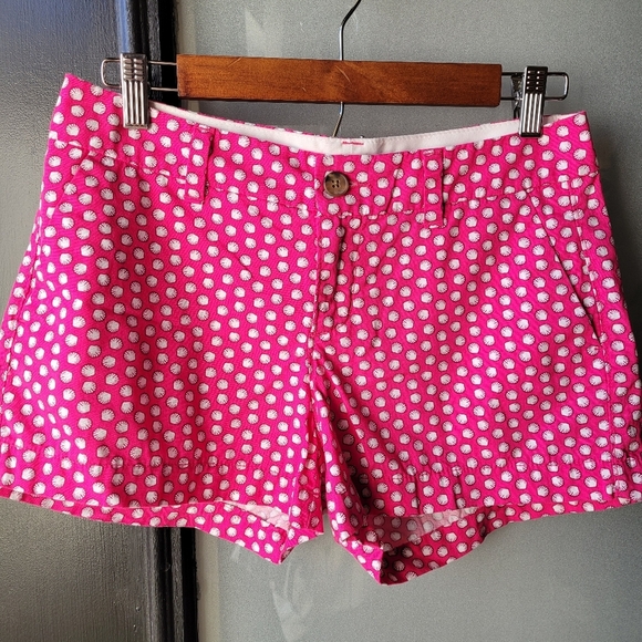 Mint Old Navy Pink White Seashell Shorts Size 2 Rise 8.5" in Pockets Zip Cotton - Picture 1 of 10
